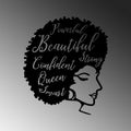 Afro Kadin Profil Beautiful Metal Duvar Panosu - Siyah