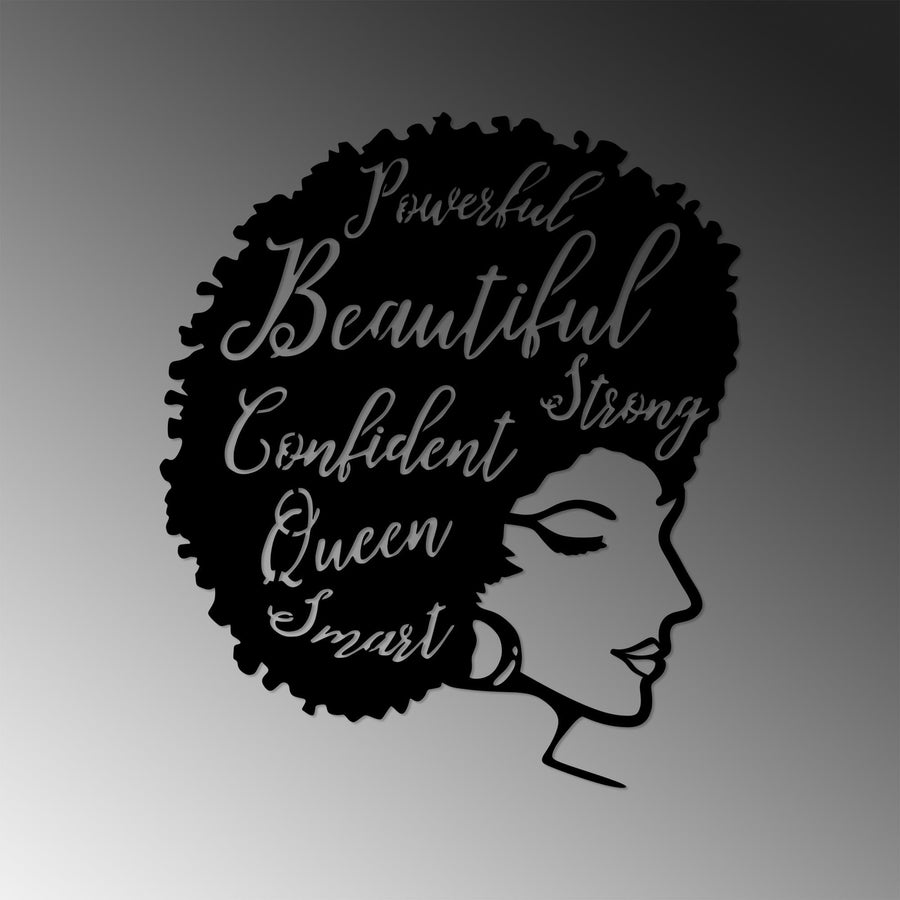 Afro Kadin Profil Beautiful Metal Duvar Panosu - Siyah