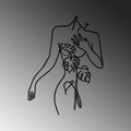 Kadin Figuru Monstera Line Art Metal Panosu - Siyah