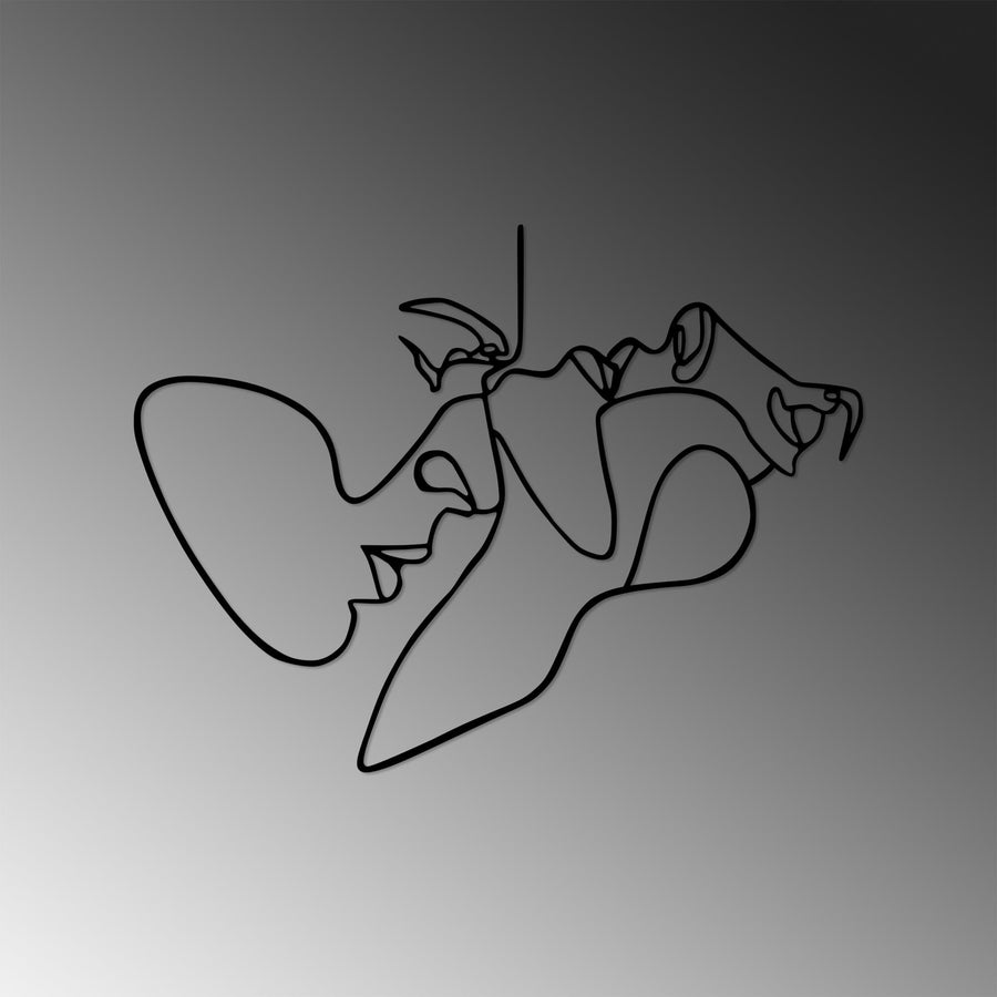 Cift Yuz Line Art Metal Duvar Panosu - Siyah