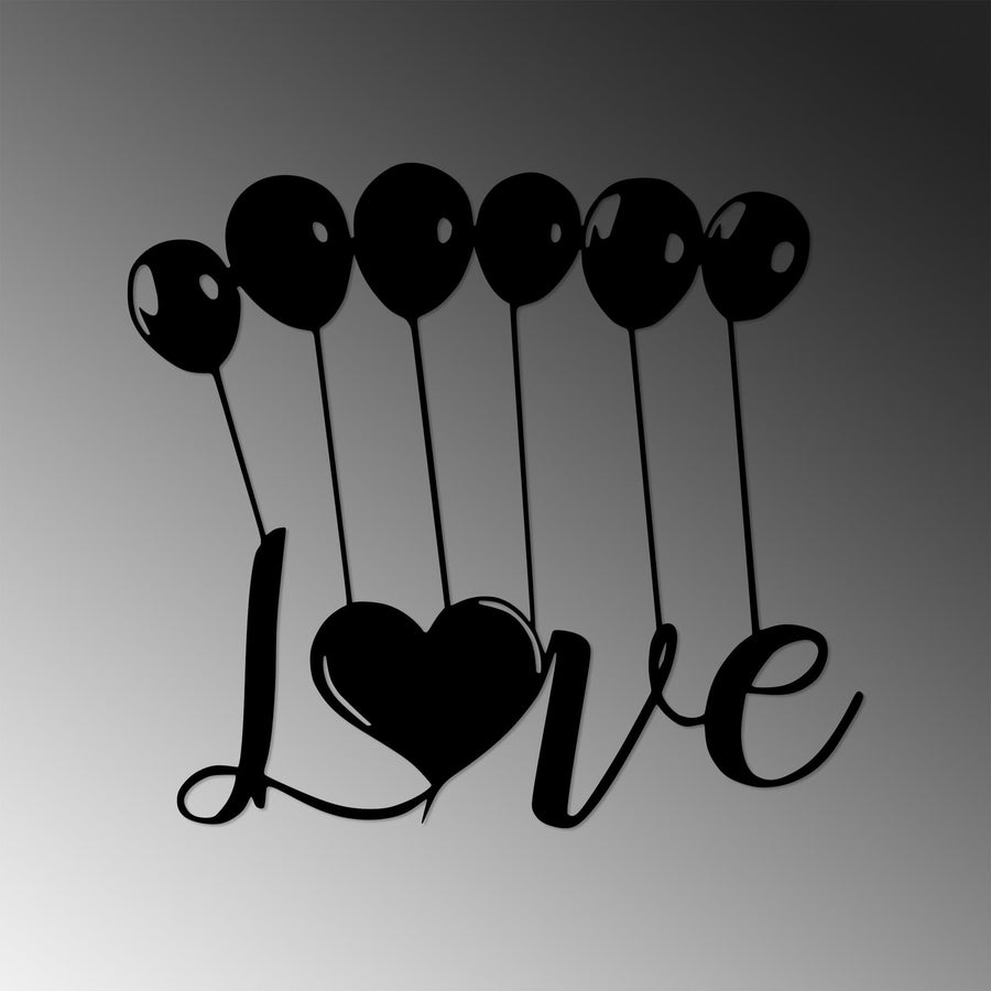 Love Balonlu Yazi Metal Duvar Panosu - Siyah