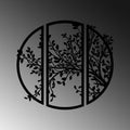 Daire Cerceveli Agac Dal Metal Panosu - Siyah