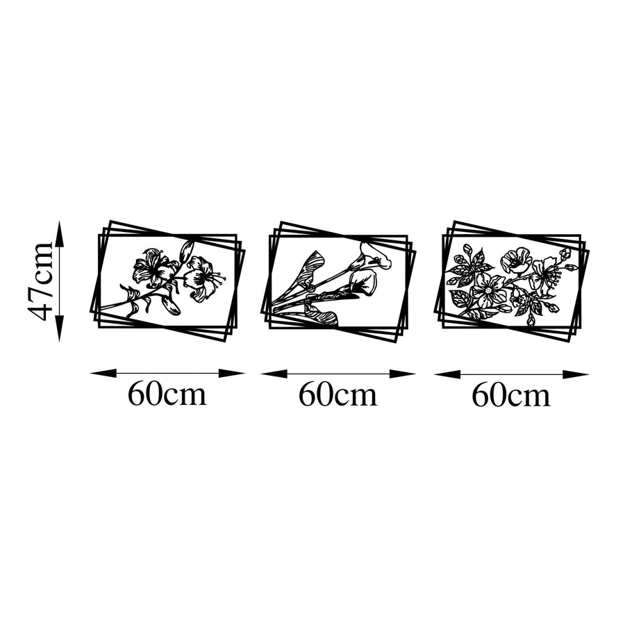 Ciftli Cerceve Cicek Uclu Metal Panosu - Siyah