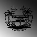 VW Beetle Plaj Metal Duvar Panosu - Siyah