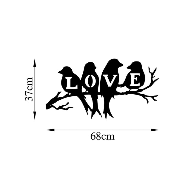 Love Yazılı Kuş Metal Duvar Panosu - Siyah
