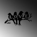 Love Yazılı Kuş Metal Duvar Panosu - Siyah