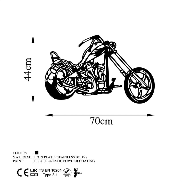 Chopper Motorsiklet Metal Duvar Panosu - Siyah