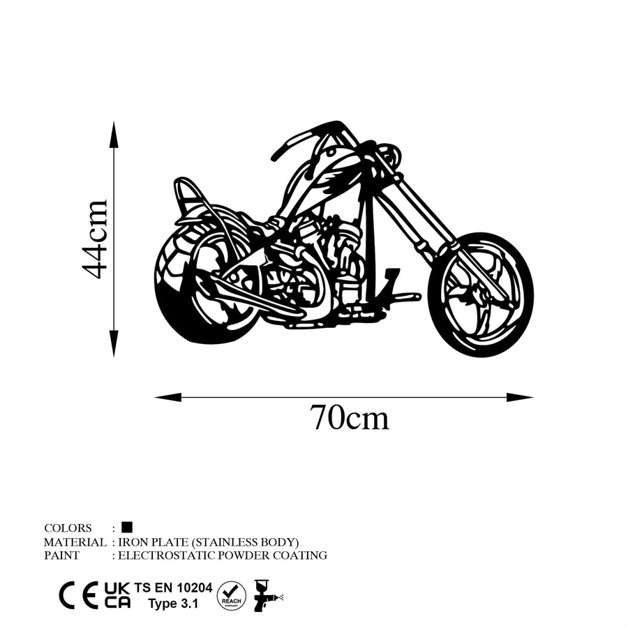 Chopper Motorsiklet Metal Duvar Panosu - Siyah