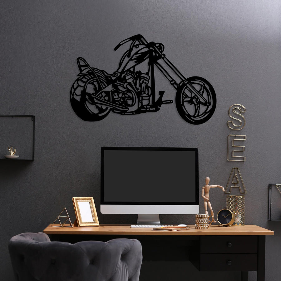 Chopper Motorsiklet Metal Duvar Panosu - Siyah