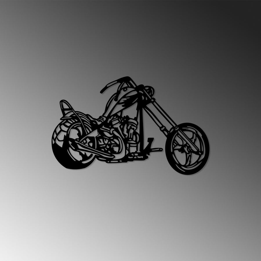 Chopper Motorsiklet Metal Duvar Panosu - Siyah
