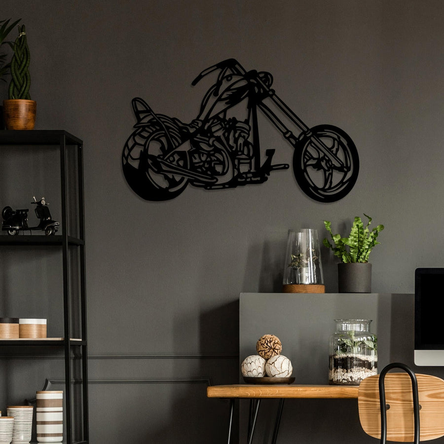 Chopper Motorsiklet Metal Duvar Panosu - Siyah