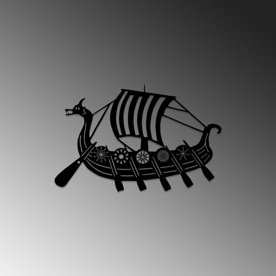Viking Gemisi Metal Duvar Panosu - Siyah