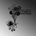 Astronot Gezegen Balon Metal Duvar Panosu - Siyah