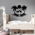Flamingo Palmiye Metal Duvar Panosu - Siyah