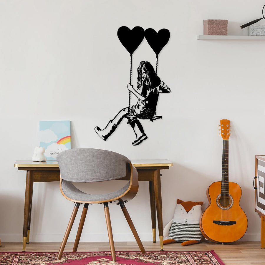 Salincakta Kiz Kalp Balon Metal Duvar Panosu - Siyah