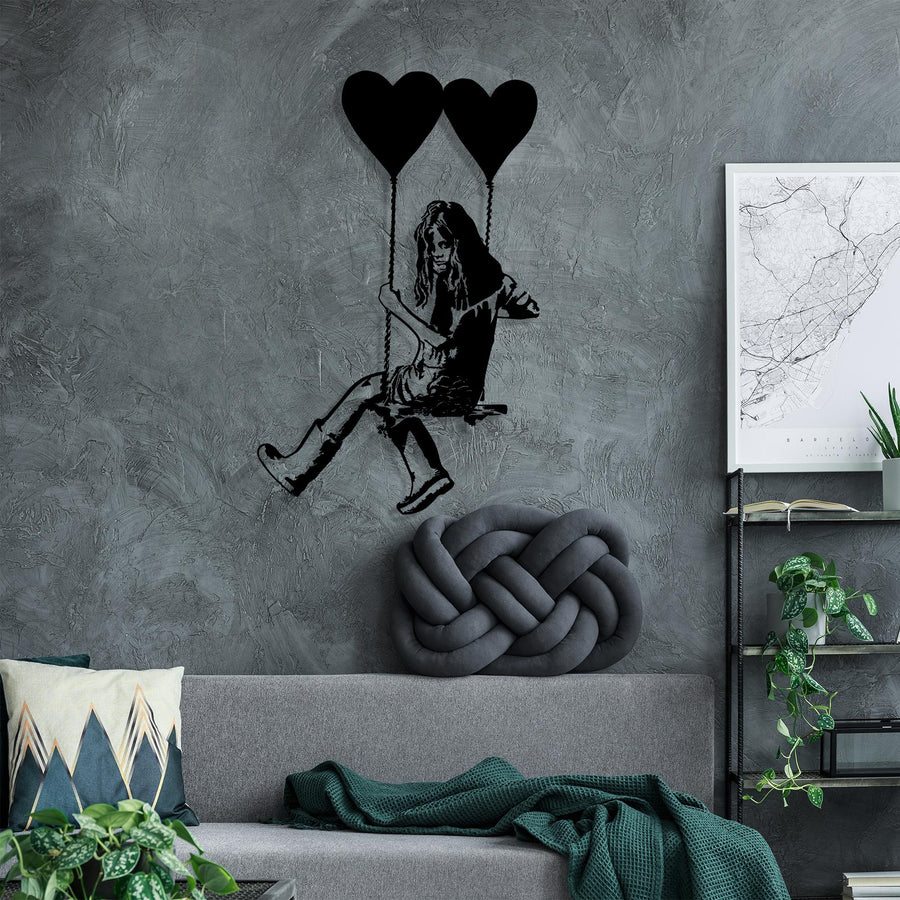 Salincakta Kiz Kalp Balon Metal Duvar Panosu - Siyah