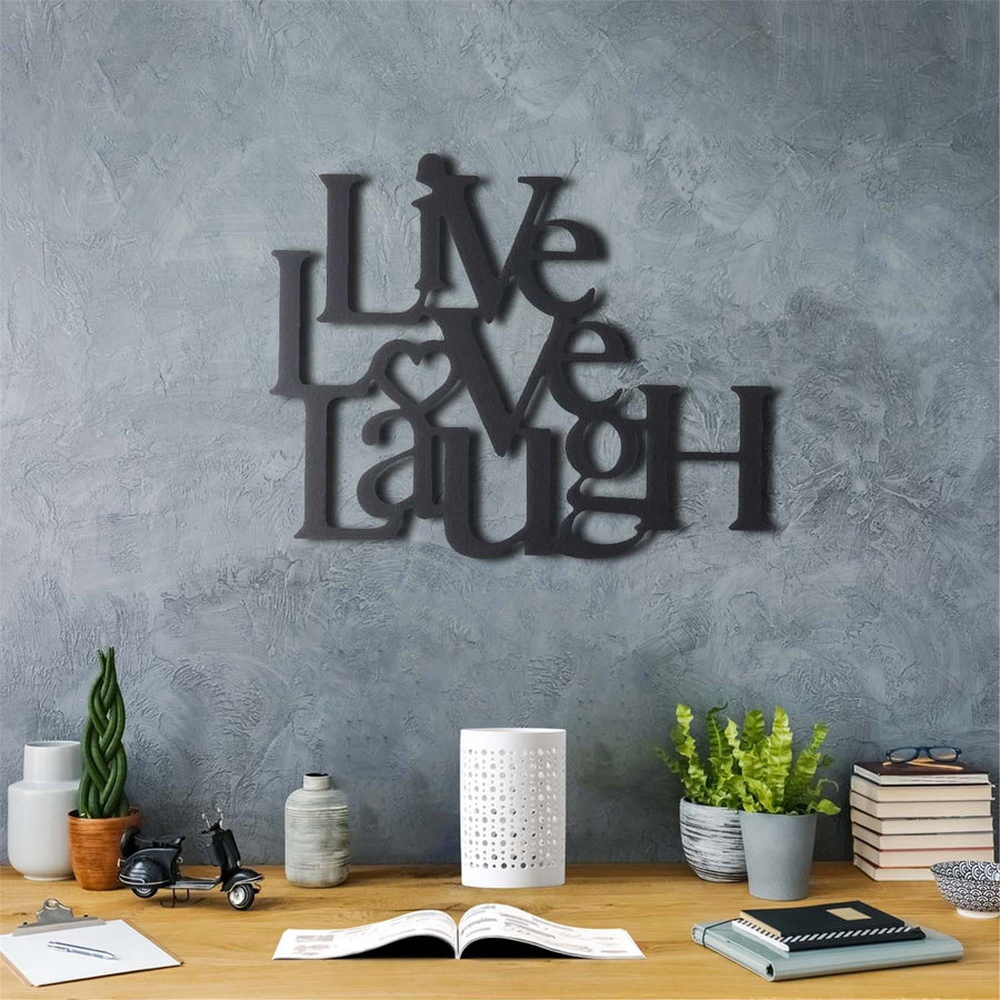 Live Love Laugh Yazili Metal Duvar Panosu - Siyah