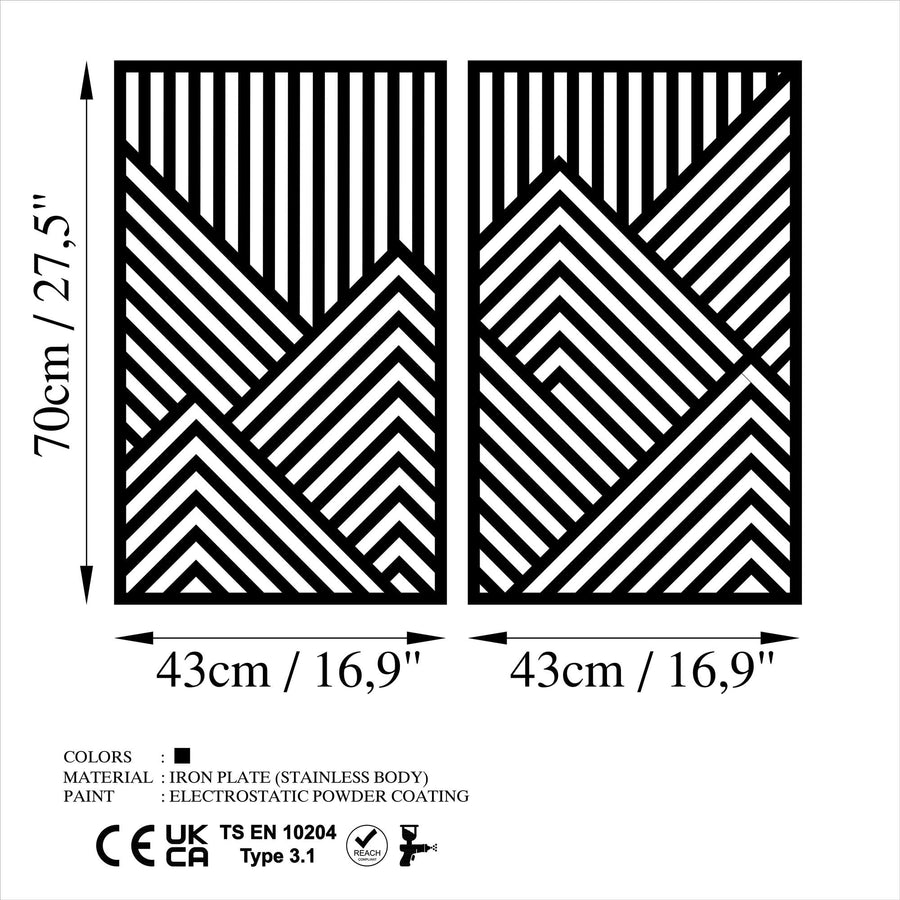 Geometrik Dağ Metal Duvar Panosu 2li Set - Siyah