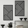 Geometrik Dağ Metal Duvar Panosu 2li Set - Siyah