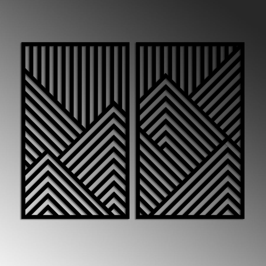 Geometrik Dağ Metal Duvar Panosu 2li Set - Siyah