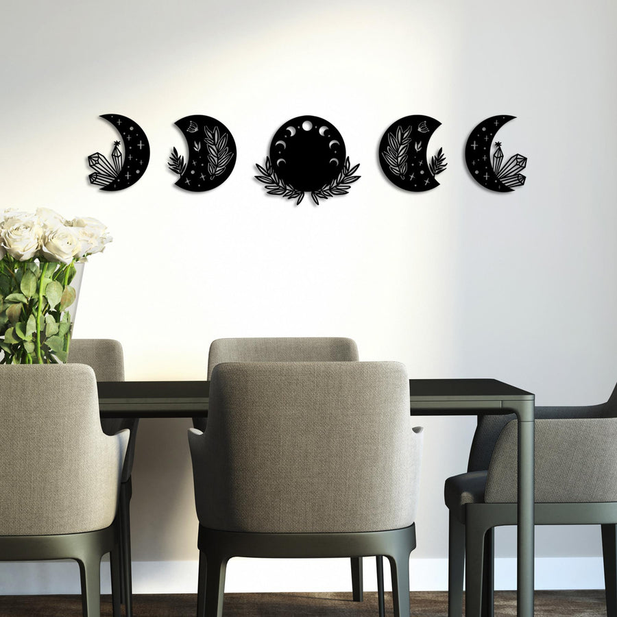 Ay Evreleri Metal Duvar Panosu 5li Set - Siyah
