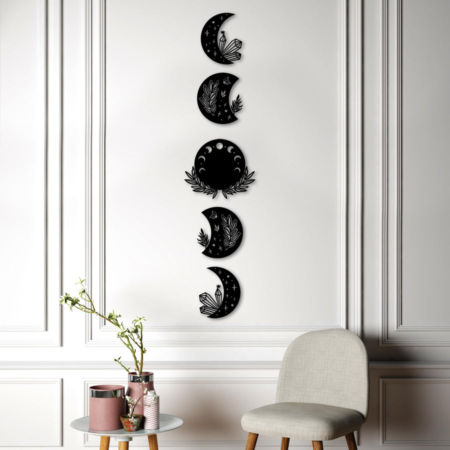 Ay Evreleri Metal Duvar Panosu 5li Set - Siyah