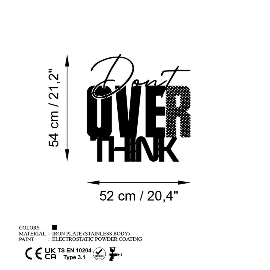 Don't Overthink Yazili Metal Duvar Panosu - Siyah