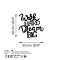 Work Hard Dream Big Yazili Metal Duvar Panosu - Siyah