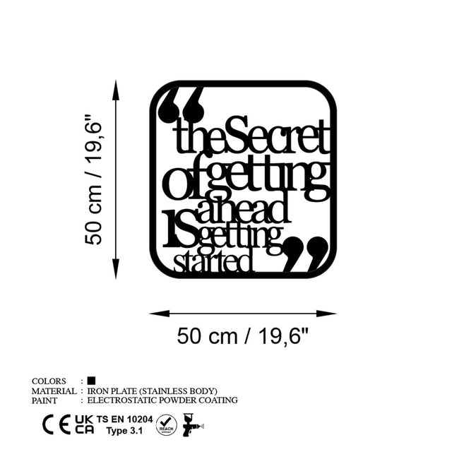 The Secret of Getting Ahead Yazılı Metal Duvar Panosu - Siyah