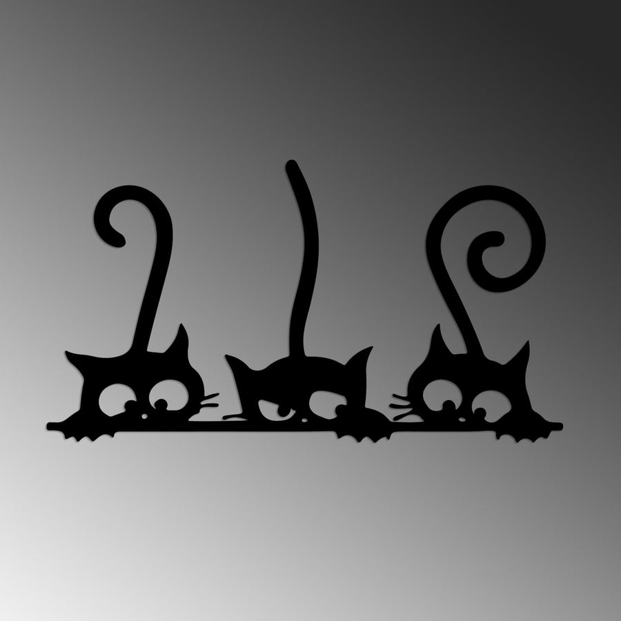 Uc Kedi Metal Duvar Panosu - Siyah