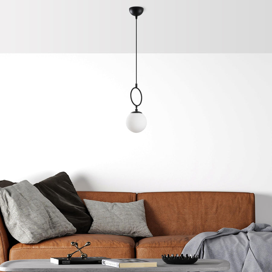 Cam Küre Halkalı Tekli Sarkıt Modern - Siyah