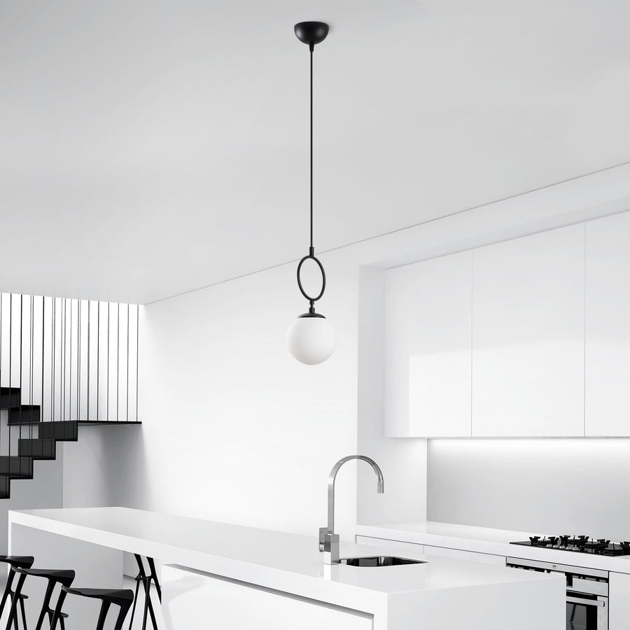 Cam Küre Halkalı Tekli Sarkıt Modern - Siyah