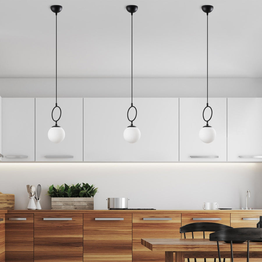 Cam Küre Halkalı Tekli Sarkıt Modern - Siyah
