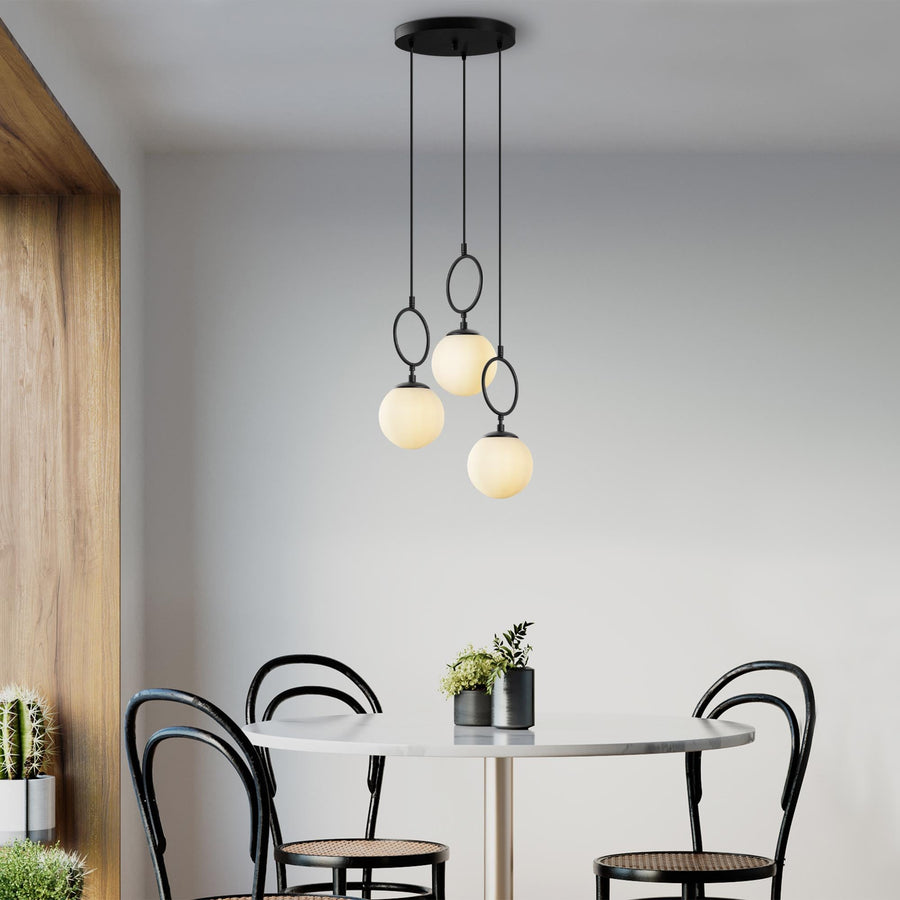 Cam Küre Halkalı 3'Lü Sarkıt Modern - Siyah