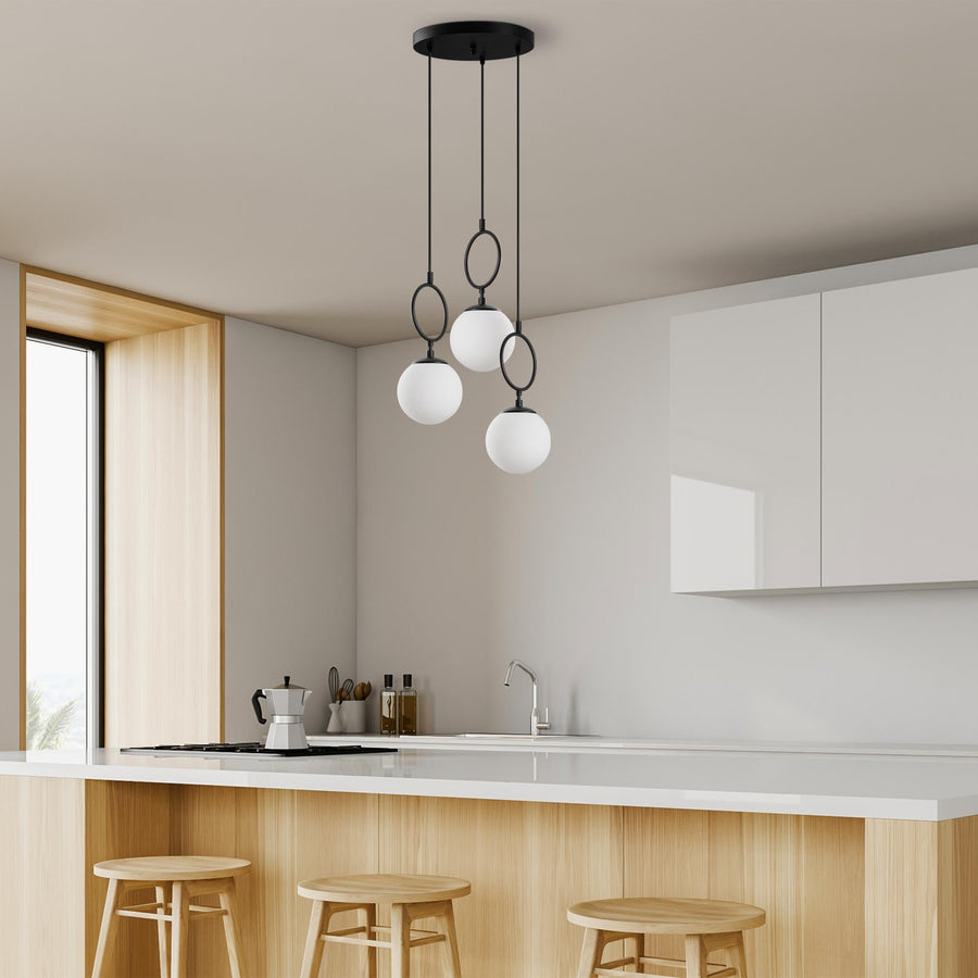 Cam Küre Halkalı 3'Lü Sarkıt Modern - Siyah