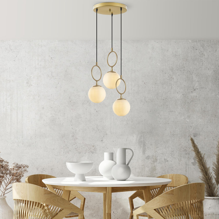 Cam Küre Halkalı 3'Lü Sarkıt Modern - Altın