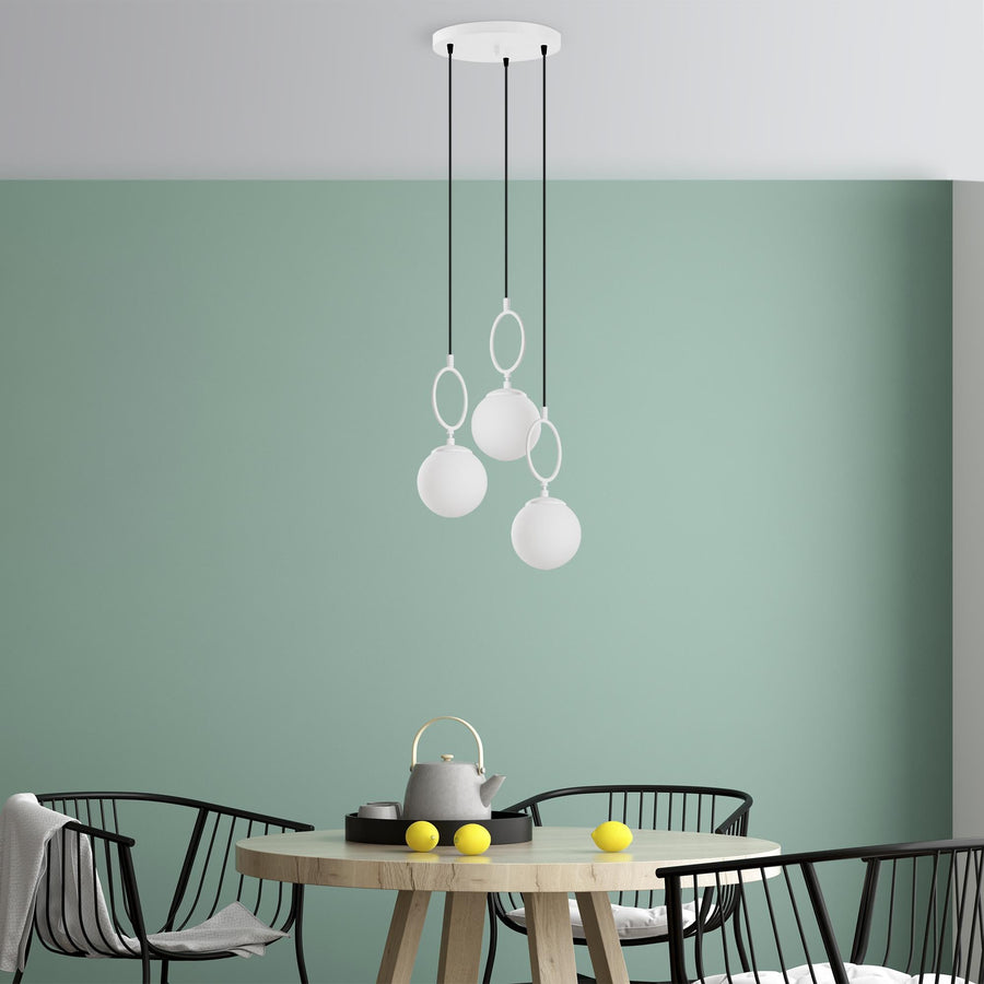 Cam Küre Halkalı 3'Lü Sarkıt Modern - Beyaz
