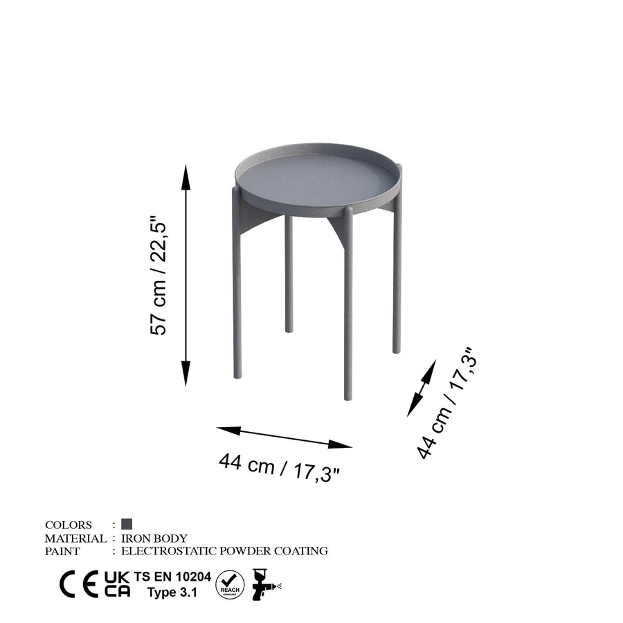 Yuvarlak Metal Sehpa - Gri