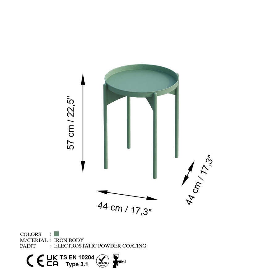 Yuvarlak Metal Sehpa - Yesil