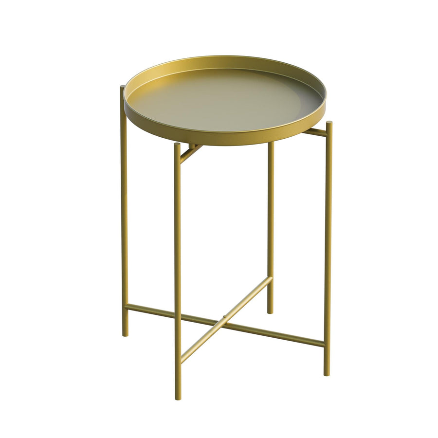 Yuvarlak Metal Tepsi Sehpa - Sari