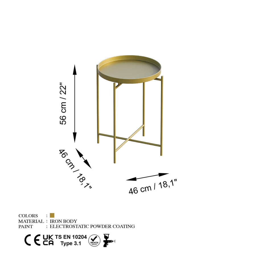 Yuvarlak Metal Tepsi Sehpa - Sari
