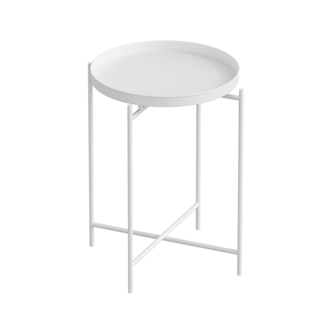 Yuvarlak Metal Tepsi Sehpa - Beyaz
