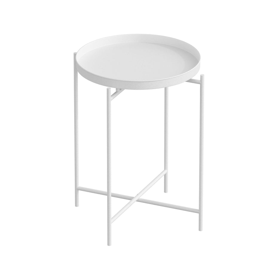Yuvarlak Metal Tepsi Sehpa - Beyaz