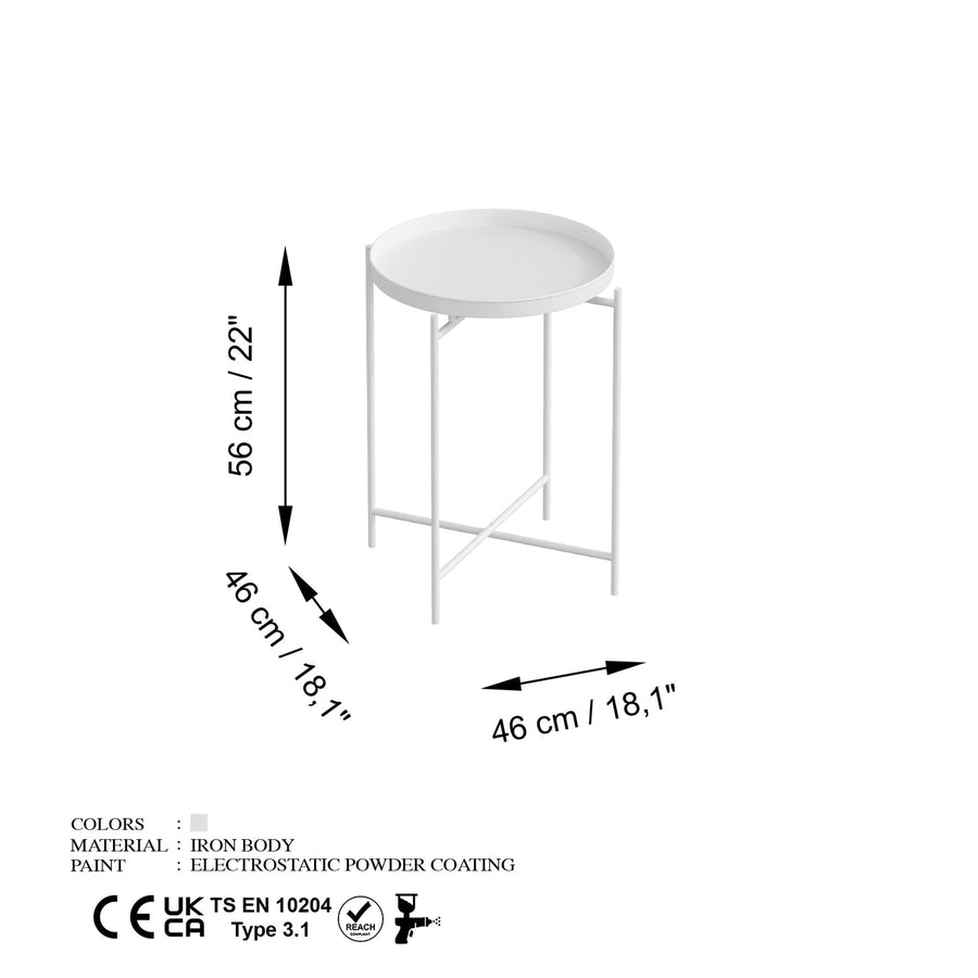 Yuvarlak Metal Tepsi Sehpa - Beyaz