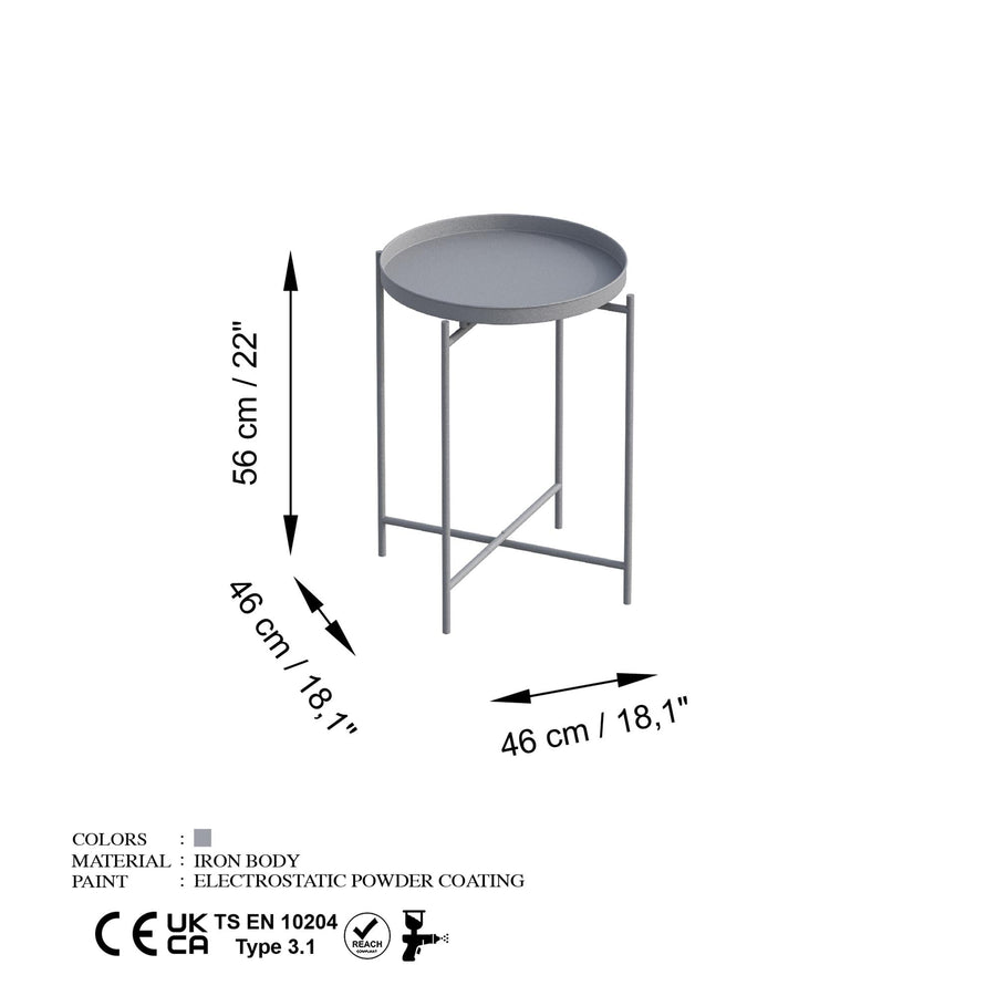 Yuvarlak Metal Tepsi Sehpa - Antrasit