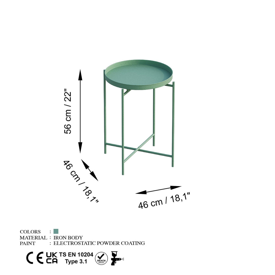 Yuvarlak Metal Tepsi Sehpa - Yesil