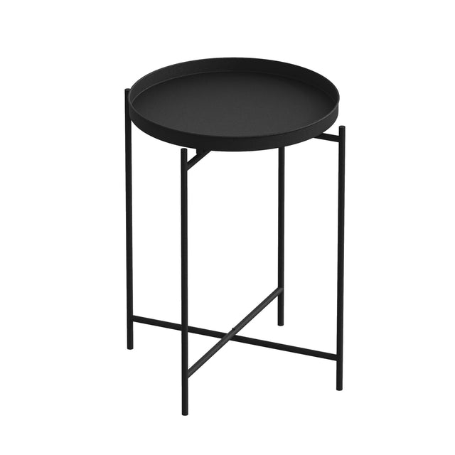 Yuvarlak Metal Tepsi Sehpa - Siyah
