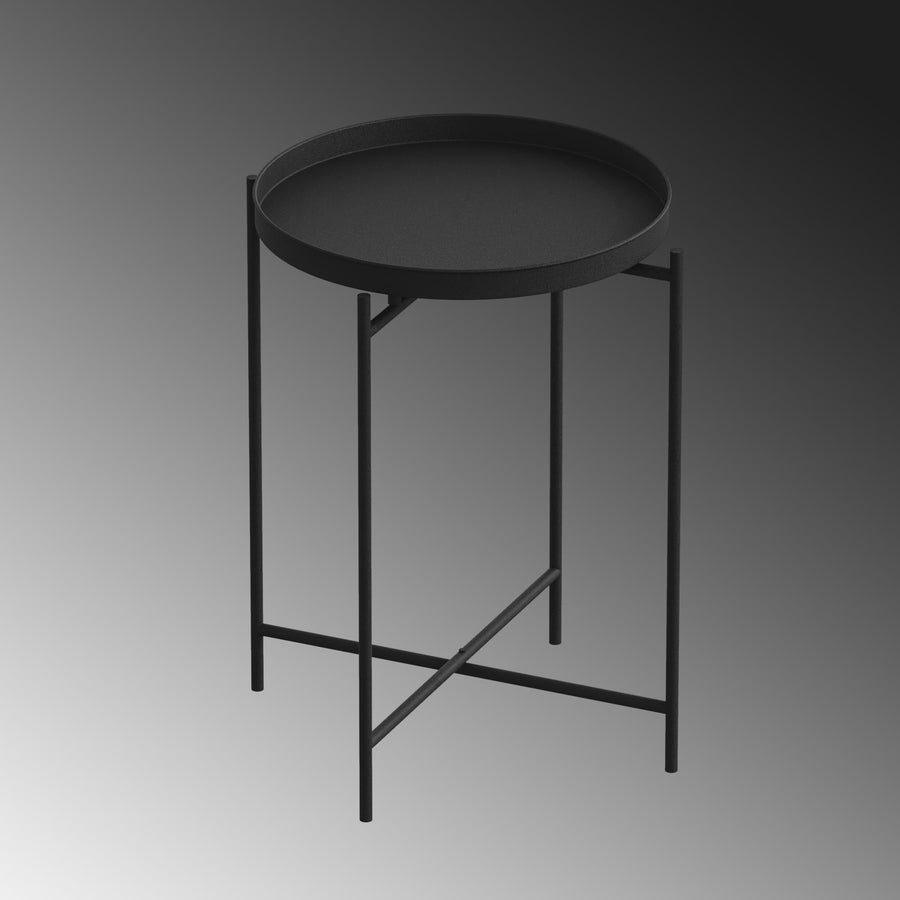 Yuvarlak Metal Tepsi Sehpa - Siyah