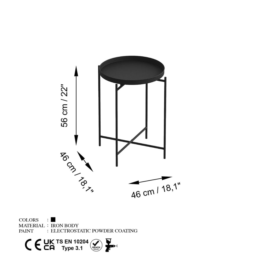 Yuvarlak Metal Tepsi Sehpa - Siyah