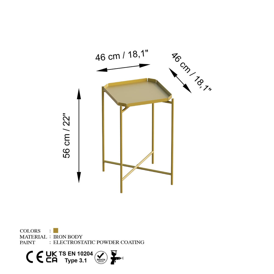 Sekizgen Metal Tepsi Sehpa - Altin